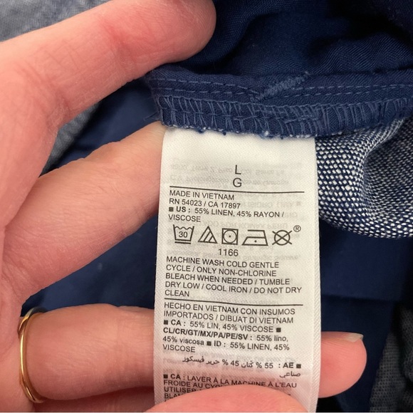 OLD NAVY High Waisted Cropped Linen Blend Pants Blue White Chambray Crop Ankle L - Picture 11 of 14